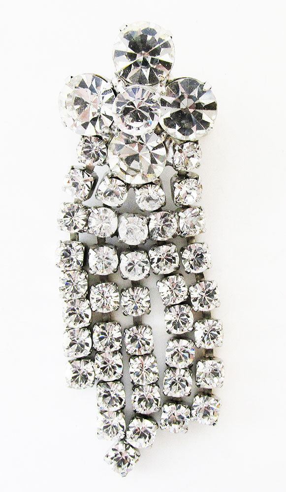 Vintage 1950s Dazzling Distinctive Mid-Century Clear Diamante Drop Pin - Front