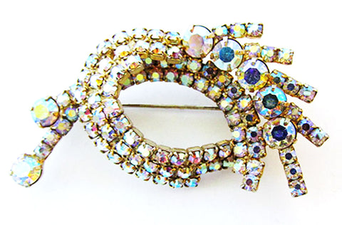 Vintage 1950s Jewelry Distinctive Mid-Century Diamante Swirl Pin - Front
