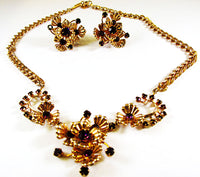 1950s Vintage Jewelry Bold Avant-Garde Diamante Necklace and Earrings - Front - Thumbnail