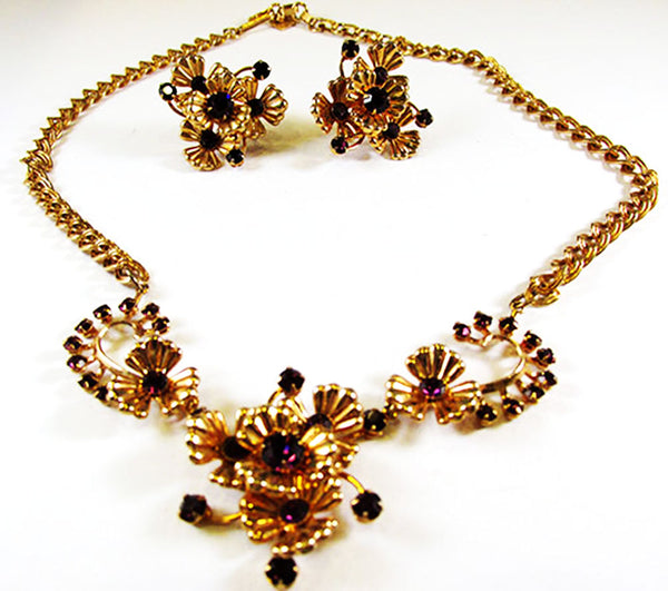 1950s Vintage Jewelry Bold Avant-Garde Diamante Necklace and Earrings - Front