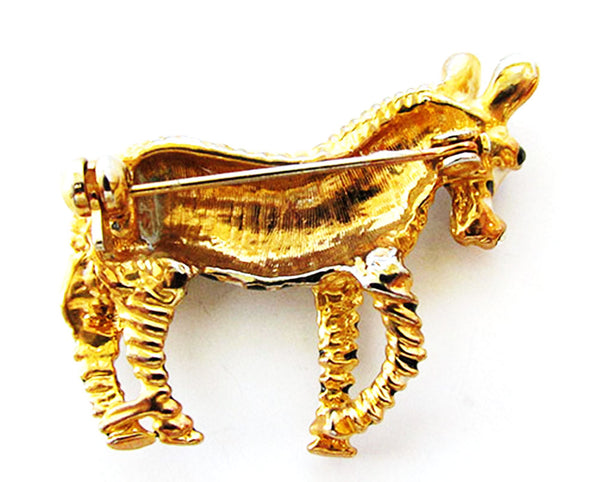 Vintage 1970s Jewelry Adorable Diamante and Enamel Figural Zebra Pin - Back