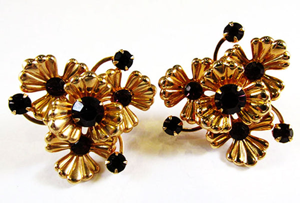 1950s Vintage Jewelry Bold Avant-Garde Diamante Necklace and Earrings - Earrings