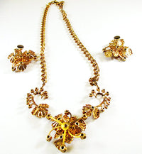 1950s Vintage Jewelry Bold Avant-Garde Diamante Necklace and Earrings - Back - Thumbnail