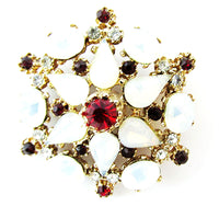 Vintage 1940s Jewelry Dramatic Moonstone and Ruby Diamante Pin - Front - Thumbnail