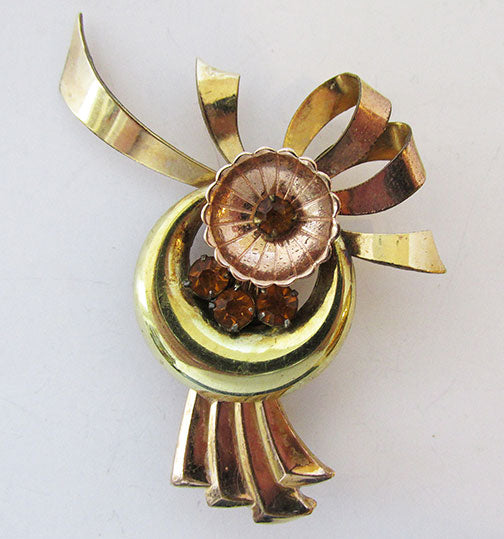Harry Iskin Vintage 1940s Unique Gold Filled Ribbon Floral Pin