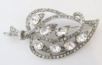 Joseph Wiesner NY Vintage 1950s Flawless Rhinestone Leaf Pin - Thumbnail