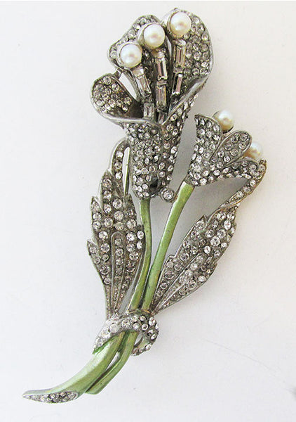 Vintage 1930s Awesome Rhinestone and Pearl Floral Bouquet Trembler Pin