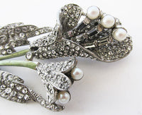 Vintage 1930s Awesome Rhinestone and Pearl Floral Bouquet Trembler Pin - Thumbnail