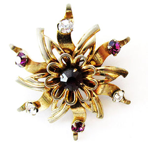 Coro 1940s Vintage Designer Jewelry Superb Diamante Floral Pin/Pendant - Front