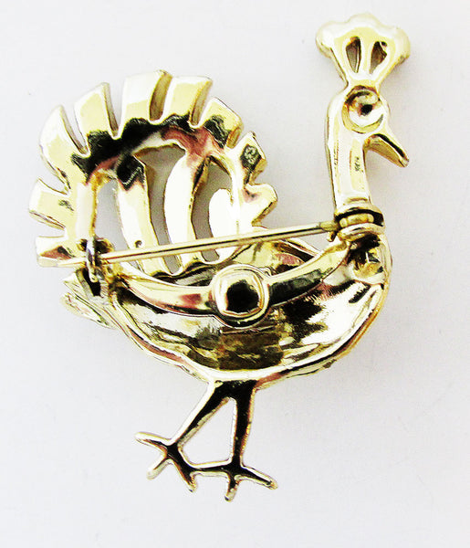 Vintage 1970s Contemporary Style Whimsical Diamante Peacock Pin - Back