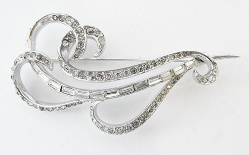 Boucher Vintage 1950s Minimalist Rhinestone Ribbon Pin