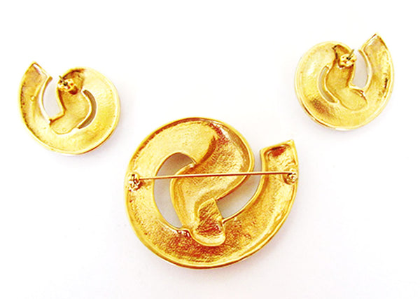 Vintage 1970s Jewelry Avant-Garde Gold Minimalist Pin and Earrings Set - Back
