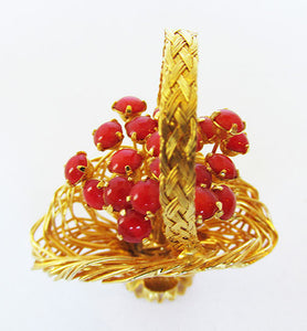 Vintage 1960s Delightful Retro Gold and Coral Floral Basket Pin