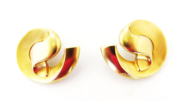 Vintage 1970s Jewelry Avant-Garde Gold Minimalist Pin and Earrings Set - Earrings