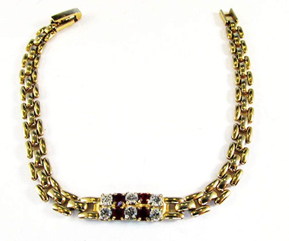 Vintage 1960s Art Deco Style Diamante Geometric Link Bracelet - Front