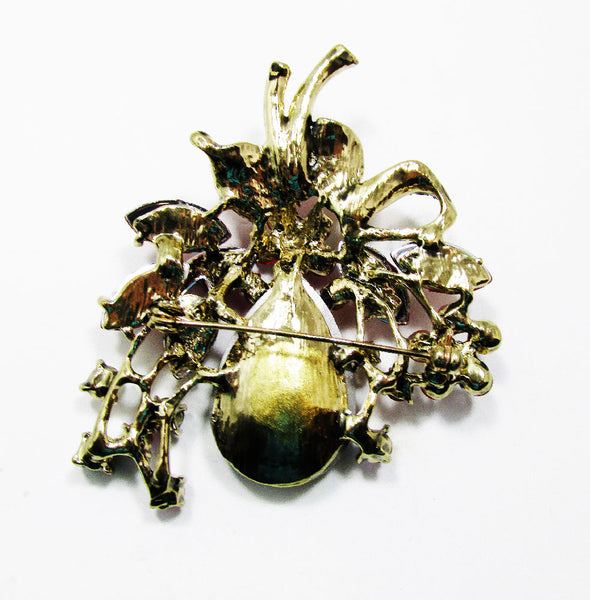 Dazzling Vintage 1970s Contemporary Style Diamante Floral Bouquet Pin - Back