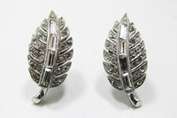Vintage Mid Century 1950s Beautiful Rhinestone Leaf Earrings - Thumbnail