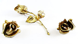 Giovanni 1950s Vintage Jewelry Dainty Gold Rose Pin and Earrings Set - Front