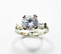 Vintage 1980s Cubic Zirconia and Sterling Solitaire Fashion Ring - Front - Thumbnail