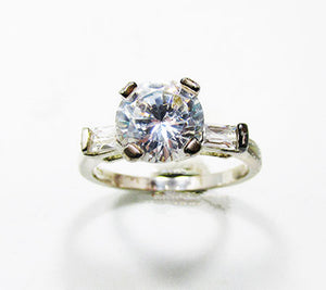 Vintage 1980s Cubic Zirconia and Sterling Solitaire Fashion Ring - Front