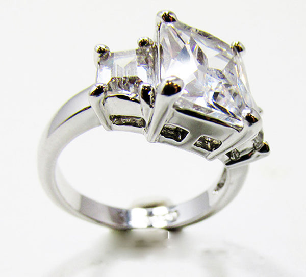 Stunning 1980s Realistic Contemporary Style Geometric CZ Fashion Ring - Front and Side