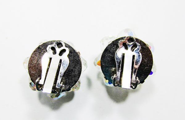 Beautiful 1950s Mid-Century Classic Clear Crystal Button Earrings - Back