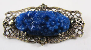 Vintage Retro 1920s Unique Filigree Marcasite Floral Pin