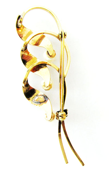 Van Dell 1940s Vintage Designer Gold Filled Pearl Floral Spray Pin - Back