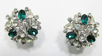 Crown Trifari Vintage Glamorous 1950s Emerald Floral Earrings - Thumbnail