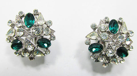 Crown Trifari Vintage Glamorous 1950s Emerald Floral Earrings