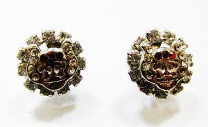 Distinctive 1950s Mid-Century Diamante Man's Face Button Earrings - Front