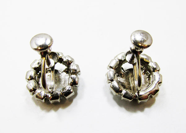 Distinctive 1950s Mid-Century Diamante Man's Face Button Earrings - Back