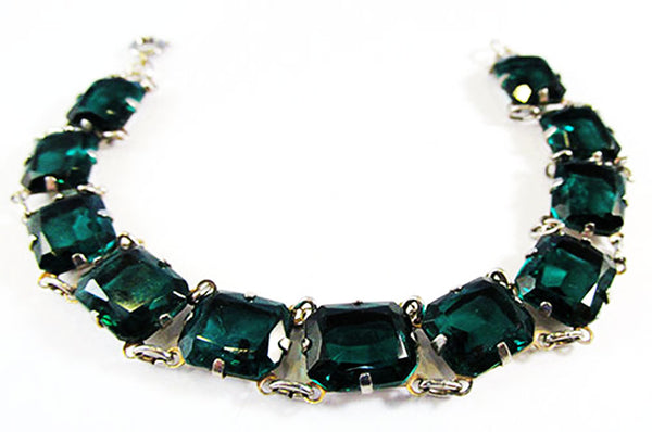 Vintage 1940s Jewelry Stunning Mid-Century Emerald Diamante Bracelet - Front
