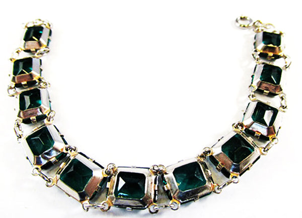 Vintage 1940s Jewelry Stunning Mid-Century Emerald Diamante Bracelet - Back