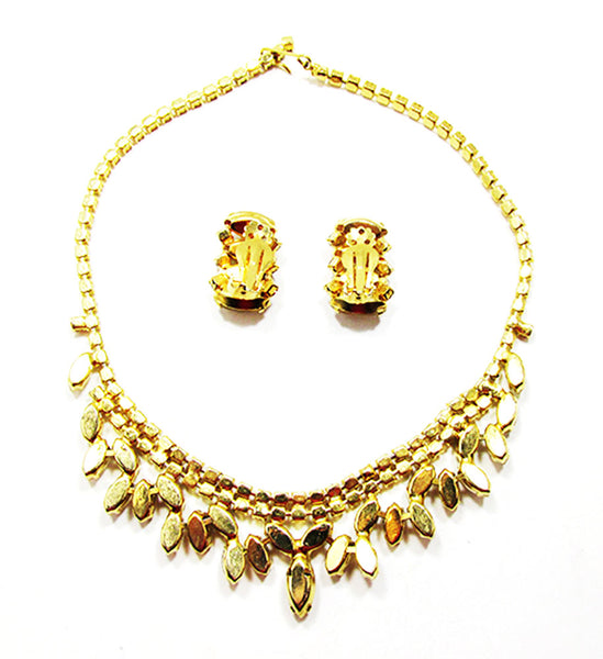 Vintage 1950s Jewelry Eye-Catching Diamante Necklace and Earrings Set - Back