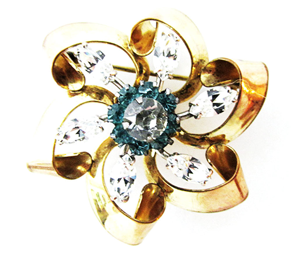 Vintage 1940s Desirable Mid-Century Diamante Floral Swirl Pin/Pendant - Front