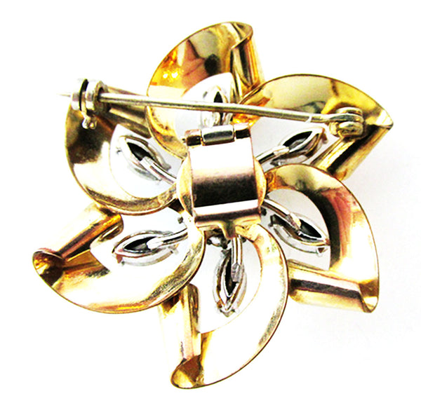 Vintage 1940s Desirable Mid-Century Diamante Floral Swirl Pin/Pendant - Back