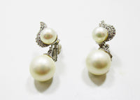 1970s Vintage Contemporary Style Diamante and Pearl Drop Earrings - Front - Thumbnail