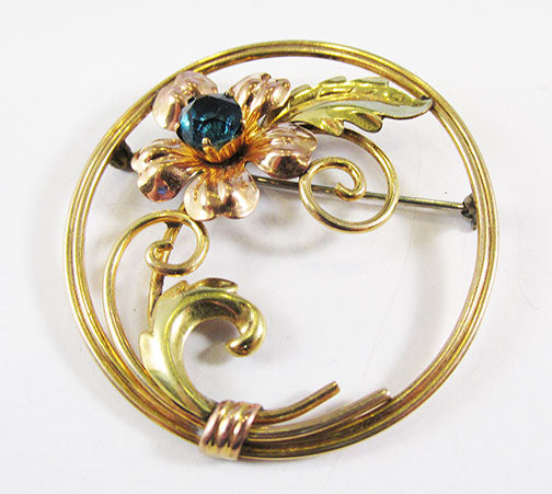 Van Dell Vintage 1940s Exceptional Gold Filled Floral Circle Pin