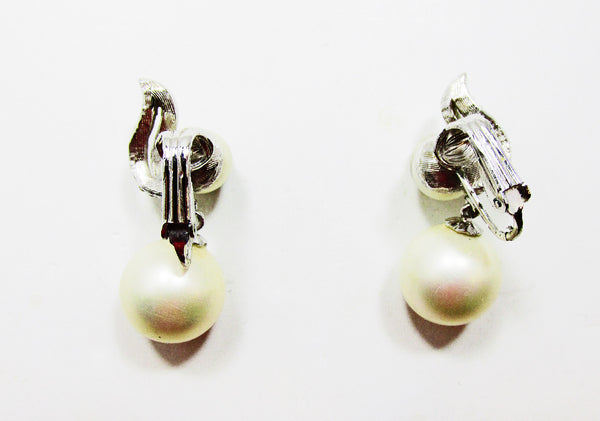 1970s Vintage Contemporary Style Diamante and Pearl Drop Earrings - Back