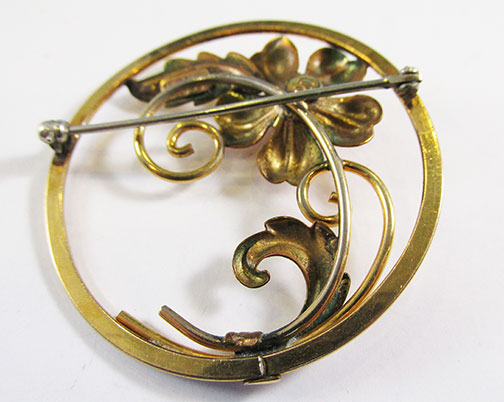 Van Dell Vintage 1940s Exceptional Gold Filled Floral Circle Pin