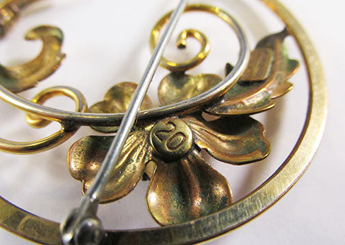 Van Dell Vintage 1940s Exceptional Gold Filled Floral Circle Pin