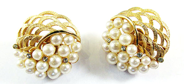 Crown Trifari Vintage Jewelry 1950s Diamante & Pearl Pin and Earrings - Earrings