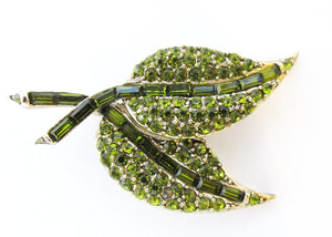 Pell Signed Vintage Designer Jewelry-Beautiful Peridot Rhinestone Pin - Front