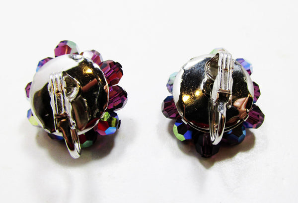 Dazzling Vintage 1960s Mid-Century Purple Crystal Button Earrings - Back
