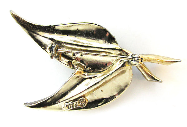 Pell Signed Vintage Designer Jewelry-Beautiful Peridot Rhinestone Pin - Back