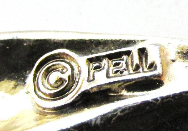Pell Signed Vintage Designer Jewelry-Beautiful Peridot Rhinestone Pin - Signature