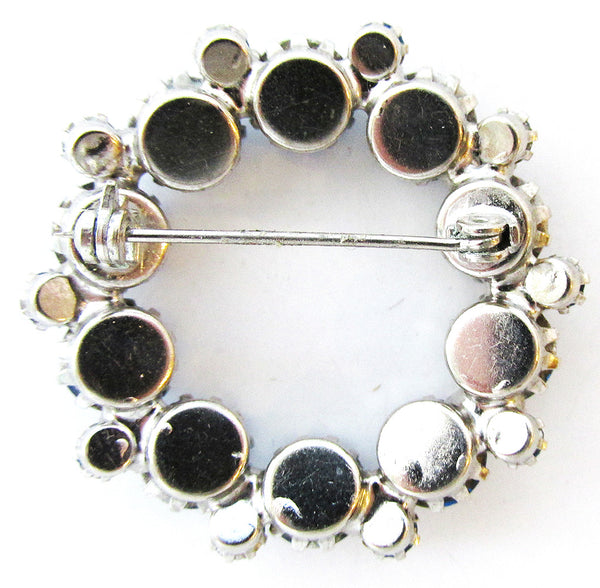 Vintage Jewelry 1950s Eye-Catching Sapphire Rhinestone Circle Pin - Back