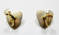 Signed Karu Arke 1950s Designer Vintage Diamante Heart-Shaped Earrings - Back - Thumbnail