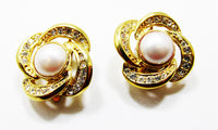 Signed Trifari 1960s Vintage Designer Diamante and Pearl Earrings